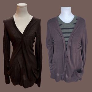 Hinge Brown Cardigan | Lightweight Cotton | Size L | Vintage Y2K